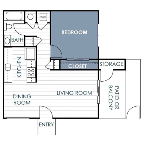Floor plan for 1 bed, 1 bath, 660 sqft